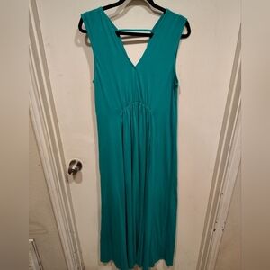 Soft Surroundings Women's Kelly Green Double V-Neck Sleeveless Maxi Dress Sz S